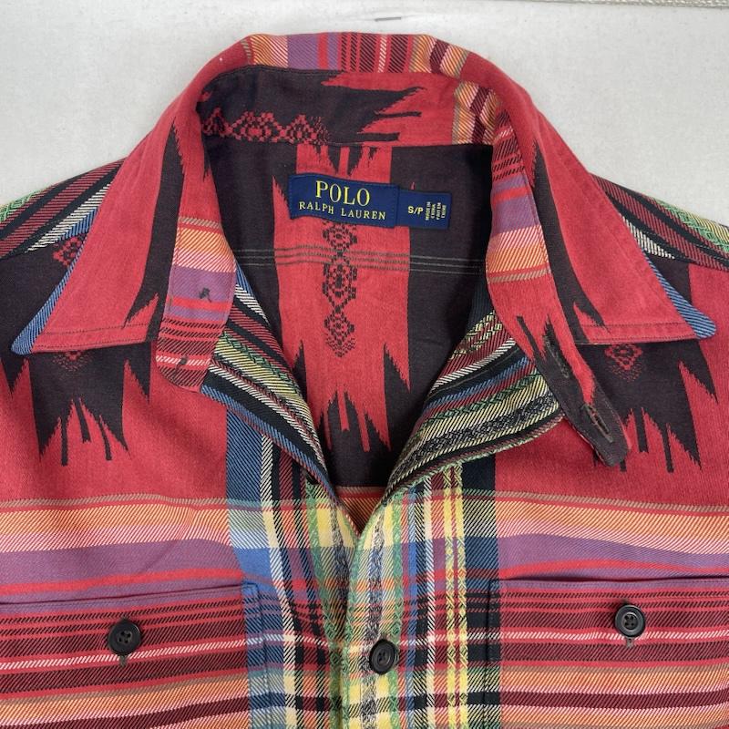 ポロラルフローレン POLO RALPH LAUREN シャツ、ブラウス 長袖 ネイティブ柄 チェック サウスウェスタン柄 長袖 コットン シャツ S 赤 / レッド / red メンズ USED 古着 中古 50163248