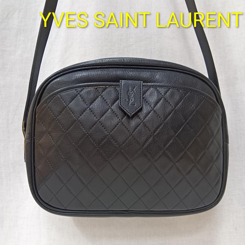 イヴサンローラン Yves Saint Laurent ショルダーバッグ ショルダーバッグ キルティングレザー ショルダー ロゴ型押し 裏地総柄 - 無地 X ロゴ、文字 黒 / ブラック / black レディース USED 古着 中古 50163253
