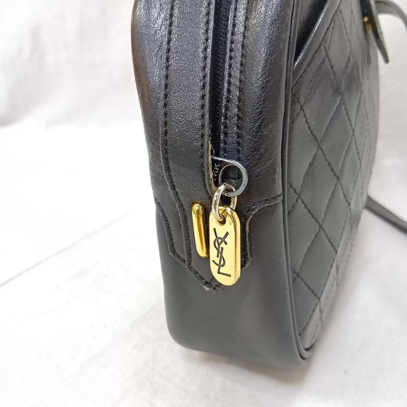 イヴサンローラン Yves Saint Laurent ショルダーバッグ ショルダーバッグ キルティングレザー ショルダー ロゴ型押し 裏地総柄 - 無地 X ロゴ、文字 黒 / ブラック / black レディース USED 古着 中古 50163253