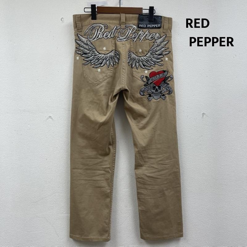 レッドペッパー RED PEPPER パンツ ワークパンツ、ペインターパンツ Ed Hardy コラボ ドクロ スカル 刺繍 コットン ストレート パンツ 32インチ ベージュ / ベージュ / beige メンズ USED 古着 中古 50163261
