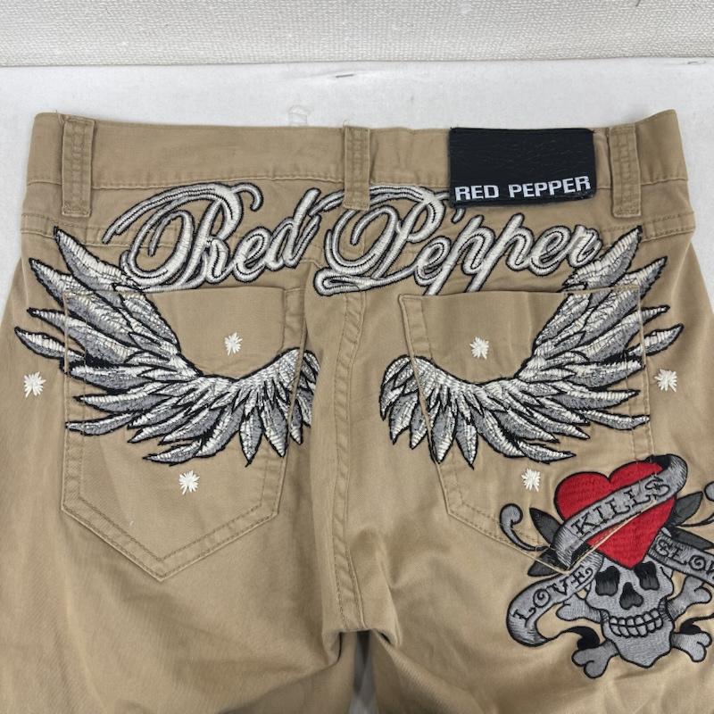レッドペッパー RED PEPPER パンツ ワークパンツ、ペインターパンツ Ed Hardy コラボ ドクロ スカル 刺繍 コットン ストレート パンツ 32インチ ベージュ / ベージュ / beige メンズ USED 古着 中古 50163261
