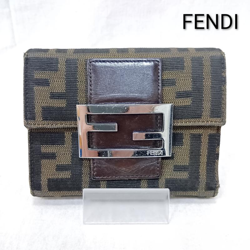 フェンディ FENDI 財布 二つ折り ズッカ柄 FFバックル 2つ折り財布 キャンバス - ロゴ、文字 茶 / ブラウン / brown レディース USED 古着 中古 50163297