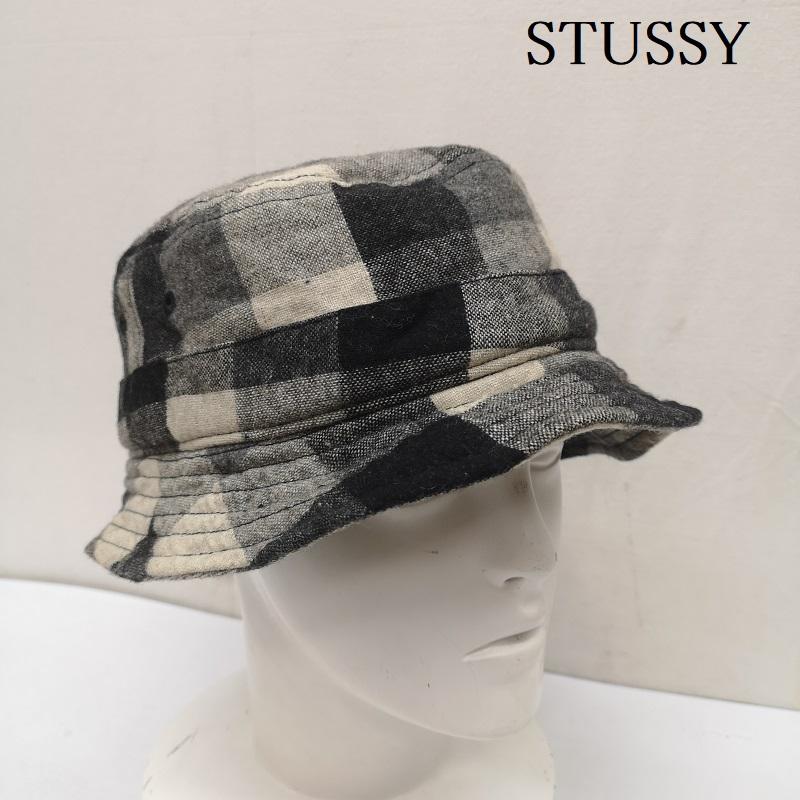 ステューシー STUSSY 帽子 ハット ウール チェック バケットハット L/XL - 白 / ホワイト / white X 灰 / グレー / gray X 黒 / ブラック / black メンズ USED 古着 中古 50163304