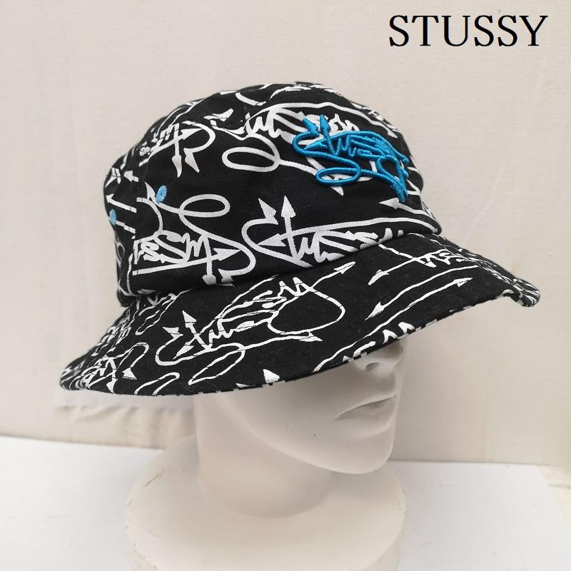 ステューシー STUSSY 帽子 ハット FUTURA DESTINY SCRIPT BUCKET デスティニー スクリプト バケット ハット - 白 / ホワイト / white X 黒 / ブラック / black メンズ USED 古着 中古 50163307