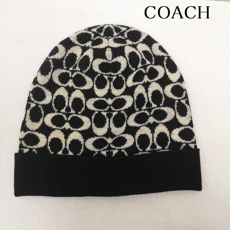 コーチ COACH 帽子 ニット帽 F86024 シグネチャー ニットキャップ - 白 / ホワイト / white X 黒 / ブラック / black レディース USED 古着 中古 50163319
