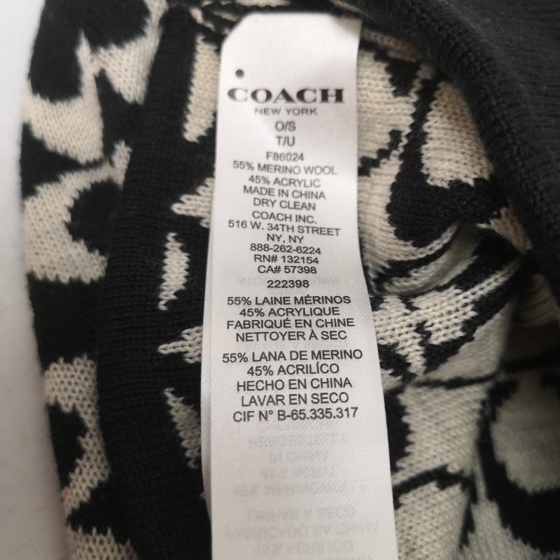 コーチ COACH 帽子 ニット帽 F86024 シグネチャー ニットキャップ - 白 / ホワイト / white X 黒 / ブラック / black レディース USED 古着 中古 50163319
