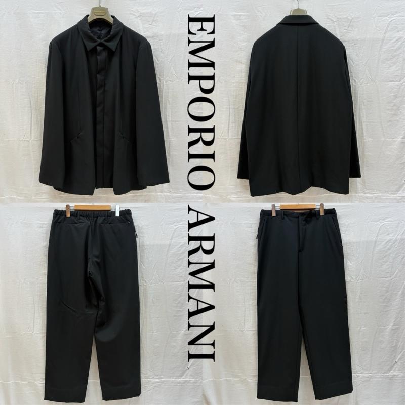 エンポリオアルマーニ EMPORIO ARMANI スーツ スーツ ストレッチ ナイロン 中綿 比翼 スナップ ジャケット ワイド パンツ セットアップ イタリア製 52 メンズ USED 古着 中古 50163331