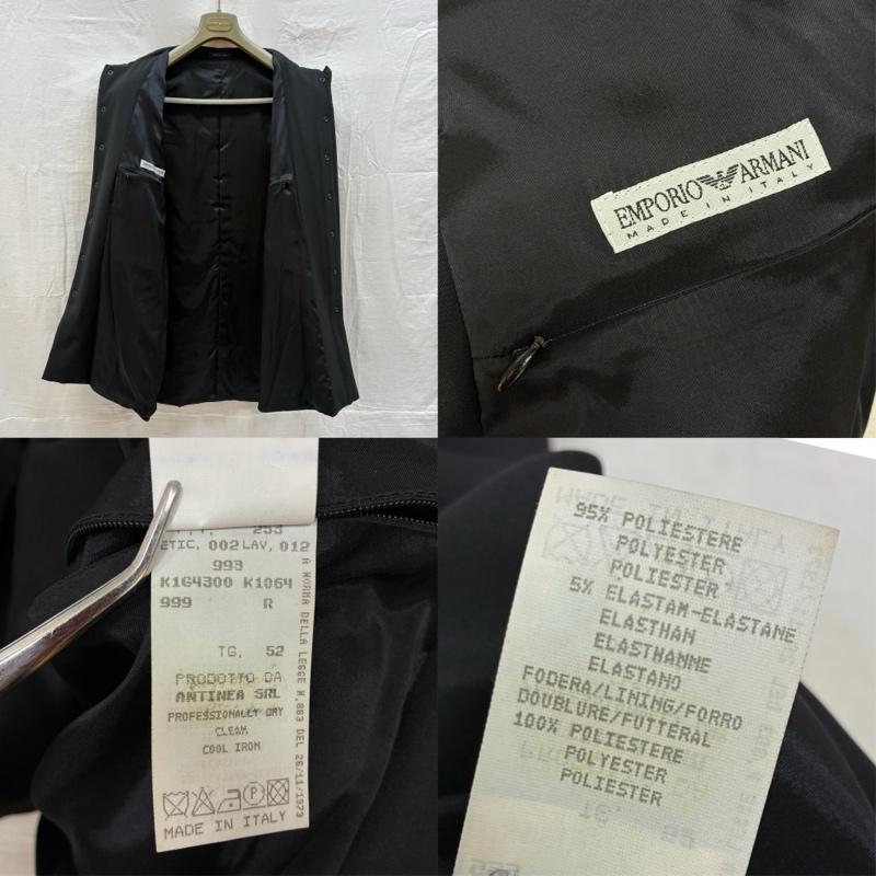 エンポリオアルマーニ EMPORIO ARMANI スーツ スーツ ストレッチ ナイロン 中綿 比翼 スナップ ジャケット ワイド パンツ セットアップ イタリア製 52 メンズ USED 古着 中古 50163331