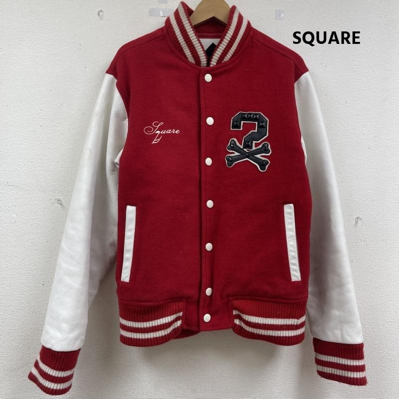 スクエア SQUARE ジャケット、上着 ジャンパー、ブルゾン ロゴ 刺繍 袖レザー ウール スタジャン ジャケット アウター L 赤 / レッド / red メンズ USED 古着 中古 50163340
