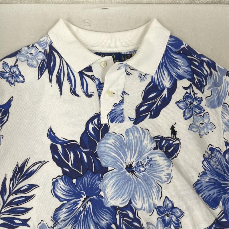ポロラルフローレン POLO RALPH LAUREN ポロシャツ 半袖 ポニー刺繍 フローラル ハイビスカス柄 カスタム スリム フィット ポロシャツ XL 白 / ホワイト / white メンズ USED 古着 中古 50163362