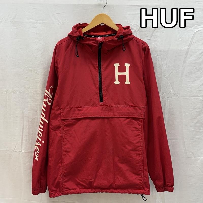 ハフ HUF ジャケット、上着 ジャンパー、ブルゾン Budweiser ロゴ プリント ナイロン アノラック ジャケット フード プルオーバー M 赤 / レッド / red メンズ USED 古着 中古 50163389