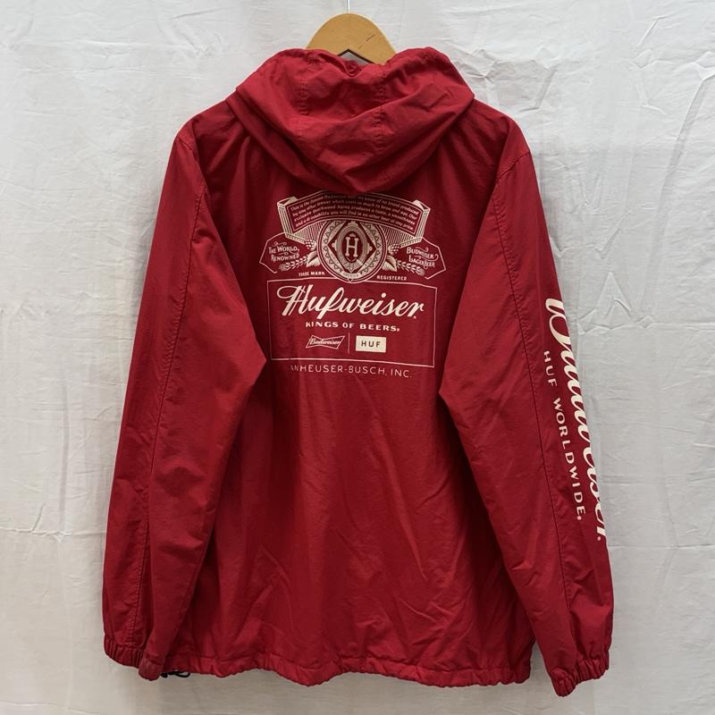 ハフ HUF ジャケット、上着 ジャンパー、ブルゾン Budweiser ロゴ プリント ナイロン アノラック ジャケット フード プルオーバー M 赤 / レッド / red メンズ USED 古着 中古 50163389
