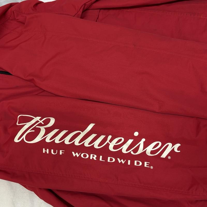 ハフ HUF ジャケット、上着 ジャンパー、ブルゾン Budweiser ロゴ プリント ナイロン アノラック ジャケット フード プルオーバー M 赤 / レッド / red メンズ USED 古着 中古 50163389