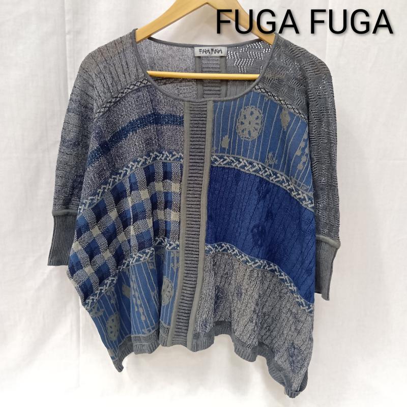 古着 USED ニット、セーター 半袖 FUGA FUGA フーガフーガ 半袖ニット ワイドシルエット ボックス ネイビー系 FREE 総柄 青 / ブルー / blue X 灰 / グレー / gray X 紺 / ネイビー / navy レディース USED 古着 中古 50163400