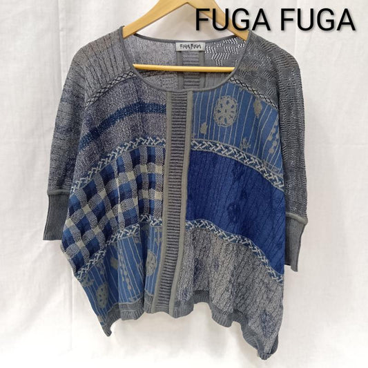 古着 USED ニット、セーター 半袖 FUGA FUGA フーガフーガ 半袖ニット ワイドシルエット ボックス ネイビー系 FREE 総柄 青 / ブルー / blue X 灰 / グレー / gray X 紺 / ネイビー / navy レディース USED 古着 中古 50163400