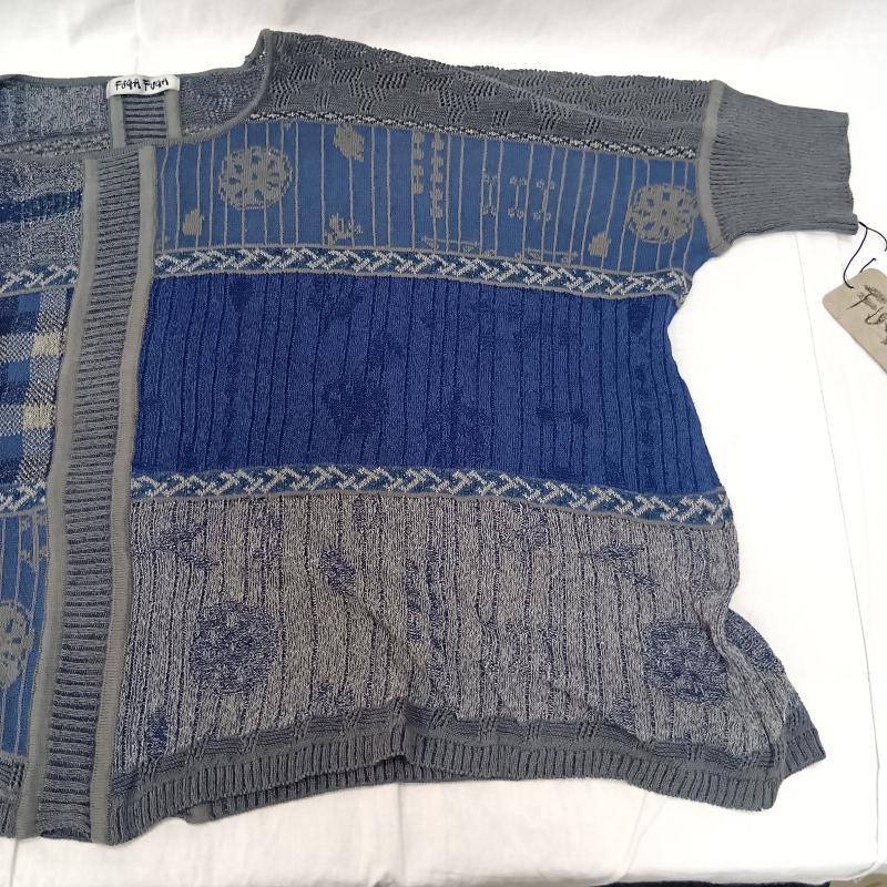 古着 USED ニット、セーター 半袖 FUGA FUGA フーガフーガ 半袖ニット ワイドシルエット ボックス ネイビー系 FREE 総柄 青 / ブルー / blue X 灰 / グレー / gray X 紺 / ネイビー / navy レディース USED 古着 中古 50163400