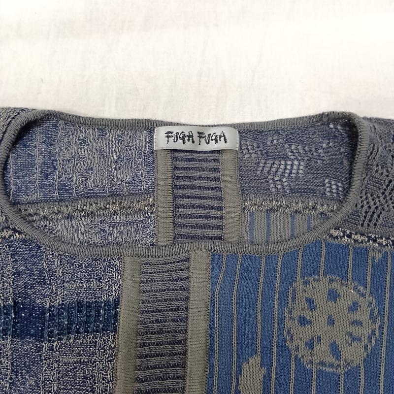 古着 USED ニット、セーター 半袖 FUGA FUGA フーガフーガ 半袖ニット ワイドシルエット ボックス ネイビー系 FREE 総柄 青 / ブルー / blue X 灰 / グレー / gray X 紺 / ネイビー / navy レディース USED 古着 中古 50163400