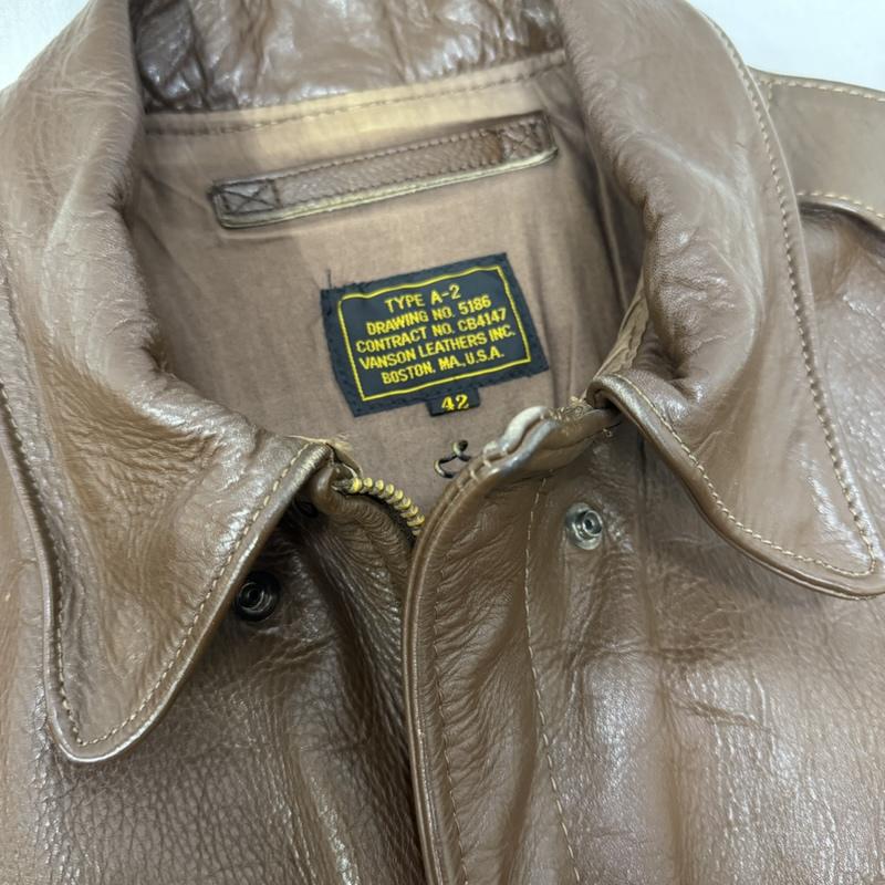 ヴァンソン VANSON ジャケット、上着 フライトジャケット A-2 レザーフライトジャケット TALONジップ NO.5186 CB4147 brown 42 USA製 42 無地 茶 / ブラウン / brown メンズ USED 古着 中古 50163405