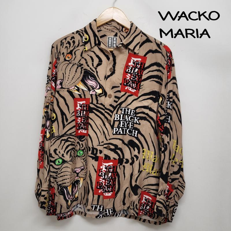 ワコマリア WACKO MARIA シャツ、ブラウス 長袖 ブラックアイ パッチ ハワイアン 長袖レーヨンシャツ 虎 XS 茶 / ブラウン / brown メンズ USED 古着 中古 50163414