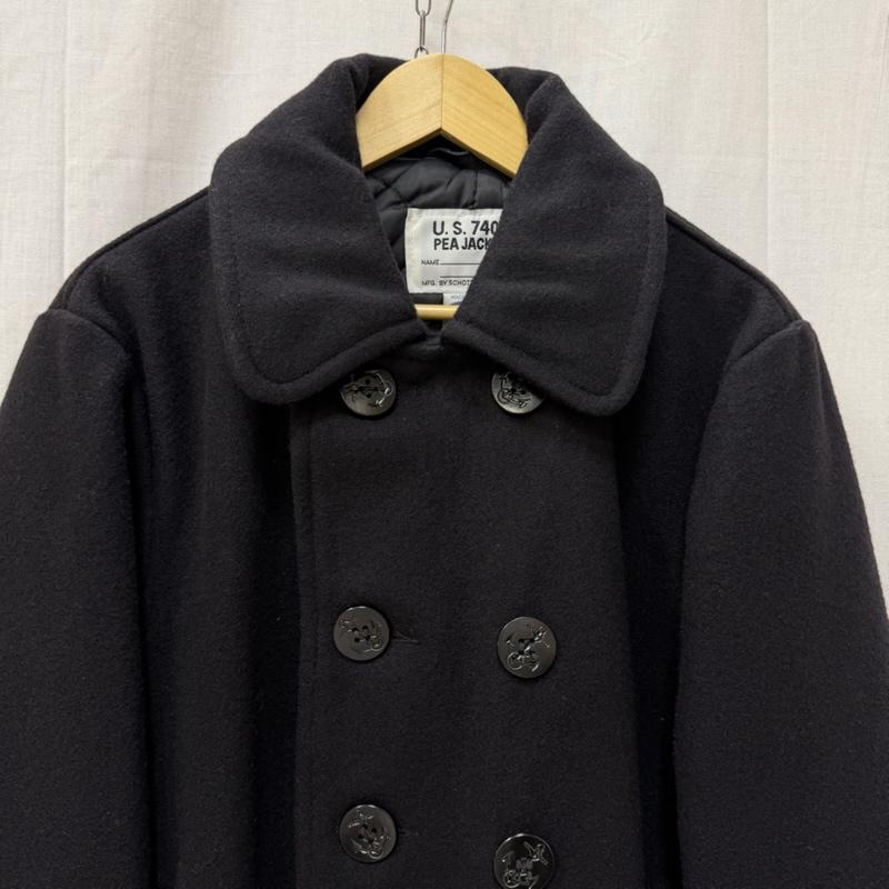 ショット schott コート ピーコート 90s 740N USA製 PEA COAT 10ボタン仕様 裏地キルティング(中綿入り) black SIZE:40(L～XL) 40 無地 黒 / ブラック / black メンズ USED 古着 中古 50163431