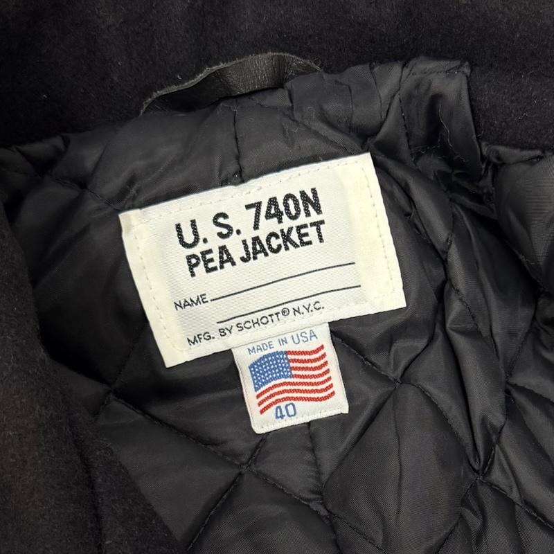 ショット schott コート ピーコート 90s 740N USA製 PEA COAT 10ボタン仕様 裏地キルティング(中綿入り) black SIZE:40(L～XL) 40 無地 黒 / ブラック / black メンズ USED 古着 中古 50163431