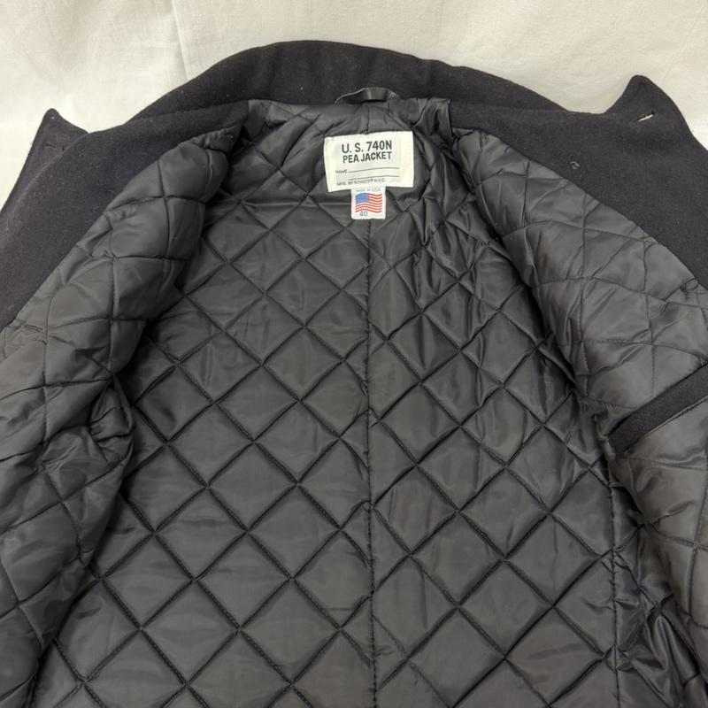 ショット schott コート ピーコート 90s 740N USA製 PEA COAT 10ボタン仕様 裏地キルティング(中綿入り) black SIZE:40(L～XL) 40 無地 黒 / ブラック / black メンズ USED 古着 中古 50163431