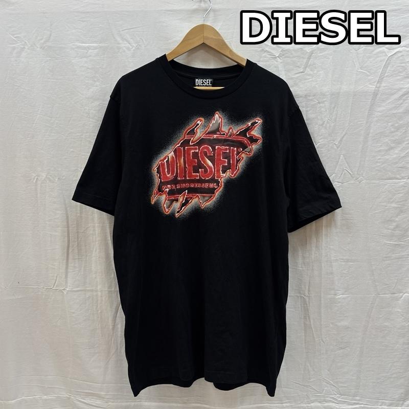 ディーゼル DIESEL Tシャツ 半袖 ロゴ プリント クルーネック 半袖 シャツ XL 黒 / ブラック / black メンズ USED 古着 中古 50163454