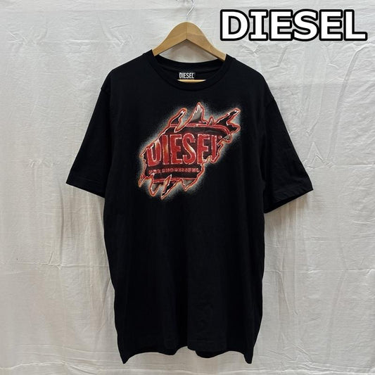 ディーゼル DIESEL Tシャツ 半袖 ロゴ プリント クルーネック 半袖 シャツ XL 黒 / ブラック / black メンズ USED 古着 中古 50163454