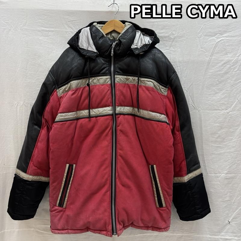 古着 USED ジャケット、上着 ダウンジャケット PELLE CYMA 羊革 牛革 レザー ナイロン コンビ ダウン ジャケット L 赤 / レッド / red X 黒 / ブラック / black メンズ USED 古着 中古 50163468