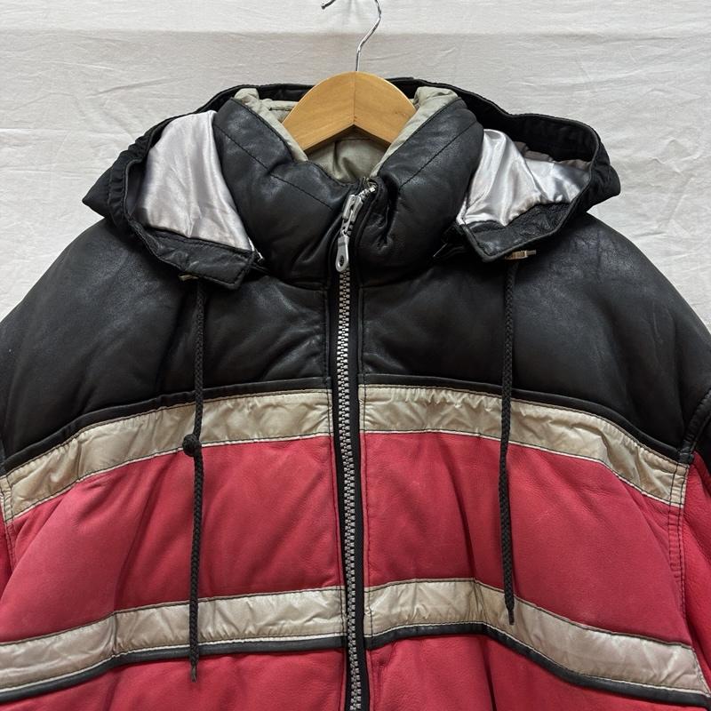 古着 USED ジャケット、上着 ダウンジャケット PELLE CYMA 羊革 牛革 レザー ナイロン コンビ ダウン ジャケット L 赤 / レッド / red X 黒 / ブラック / black メンズ USED 古着 中古 50163468