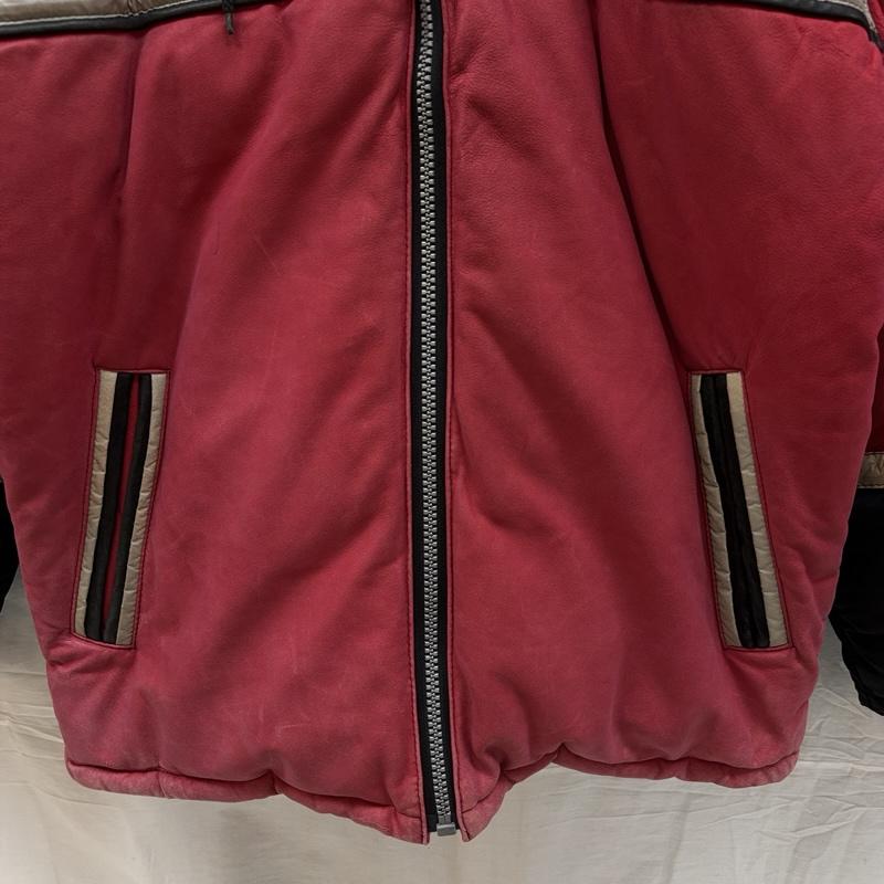古着 USED ジャケット、上着 ダウンジャケット PELLE CYMA 羊革 牛革 レザー ナイロン コンビ ダウン ジャケット L 赤 / レッド / red X 黒 / ブラック / black メンズ USED 古着 中古 50163468