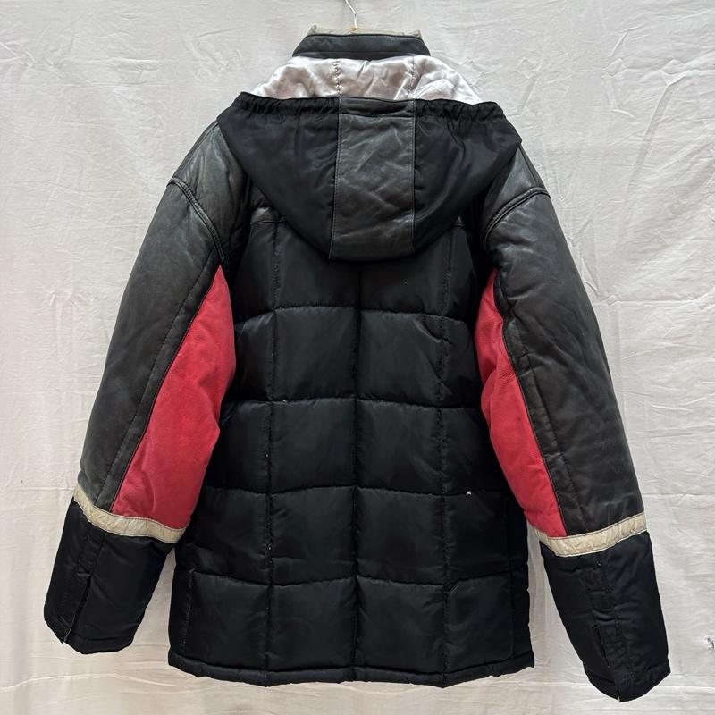 古着 USED ジャケット、上着 ダウンジャケット PELLE CYMA 羊革 牛革 レザー ナイロン コンビ ダウン ジャケット L 赤 / レッド / red X 黒 / ブラック / black メンズ USED 古着 中古 50163468