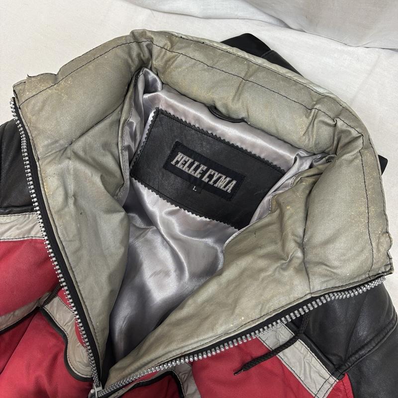 古着 USED ジャケット、上着 ダウンジャケット PELLE CYMA 羊革 牛革 レザー ナイロン コンビ ダウン ジャケット L 赤 / レッド / red X 黒 / ブラック / black メンズ USED 古着 中古 50163468