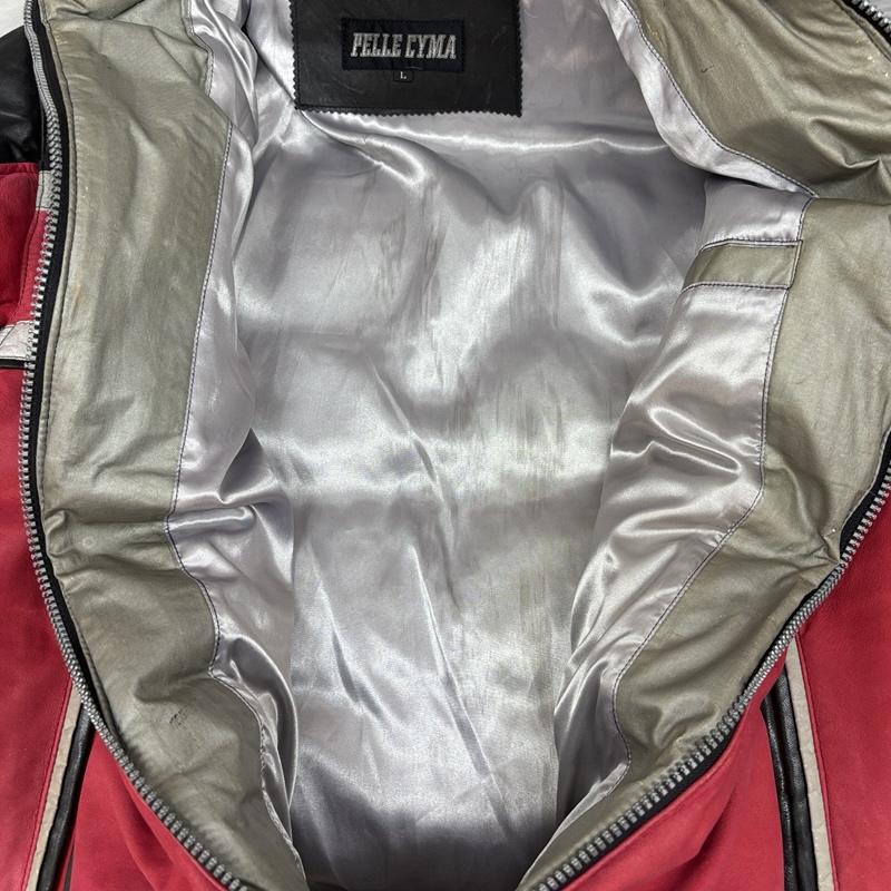 古着 USED ジャケット、上着 ダウンジャケット PELLE CYMA 羊革 牛革 レザー ナイロン コンビ ダウン ジャケット L 赤 / レッド / red X 黒 / ブラック / black メンズ USED 古着 中古 50163468