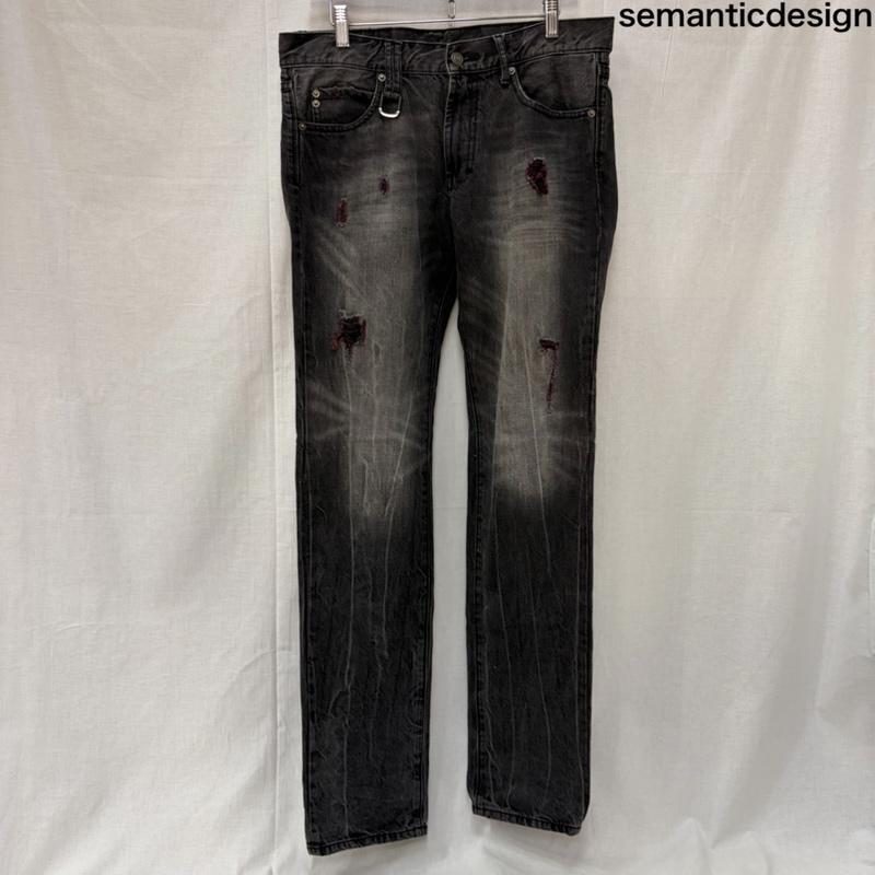 セマンティックデザイン semantic design パンツ デニム、ジーンズ スカル刺繍 ダメージ加工 ブラックデニム スキニーパンツ L Y2K L 刺繍 X スカル 黒 / ブラック / black メンズ USED 古着 中古 50163488