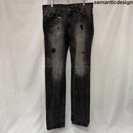 セマンティックデザイン semantic design パンツ デニム、ジーンズ スカル刺繍 ダメージ加工 ブラックデニム スキニーパンツ L Y2K L 刺繍 X スカル 黒 / ブラック / black メンズ USED 古着 中古 50163488