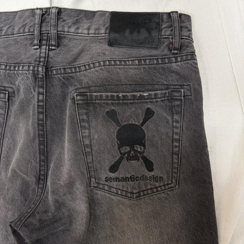 セマンティックデザイン semantic design パンツ デニム、ジーンズ スカル刺繍 ダメージ加工 ブラックデニム スキニーパンツ L Y2K L 刺繍 X スカル 黒 / ブラック / black メンズ USED 古着 中古 50163488