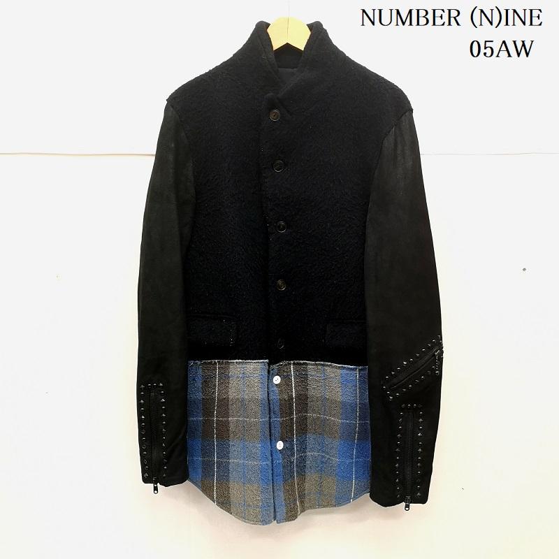 ナンバーナイン NUMBER (N)INE コート コート一般 05AW HIGH STREET期 ドッキング フランネル スエード ボイルド ウールコート 3 黒 / ブラック / black メンズ USED 古着 中古 50163492