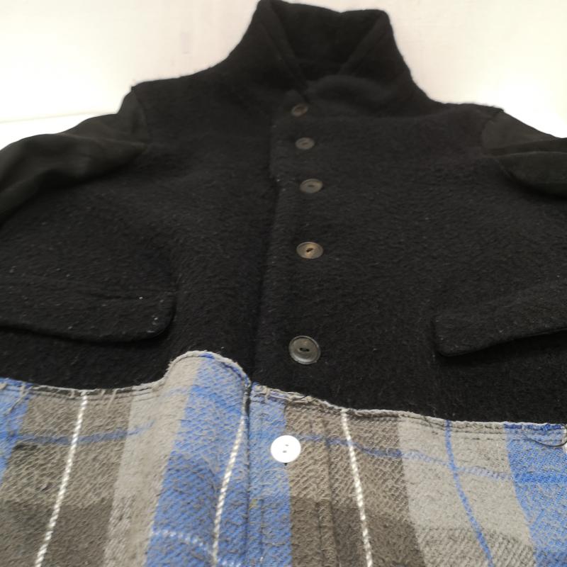 ナンバーナイン NUMBER (N)INE コート コート一般 05AW HIGH STREET期 ドッキング フランネル スエード ボイルド ウールコート 3 黒 / ブラック / black メンズ USED 古着 中古 50163492