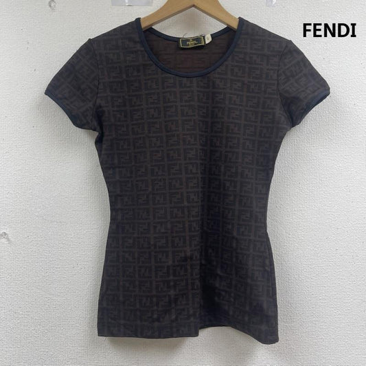 フェンディ FENDI カットソー 半袖 イタリア製 ズッカ柄 FFロゴ 総柄 Tシャツ カットソー 40 茶 / ブラウン / brown レディース USED 古着 中古 50163506