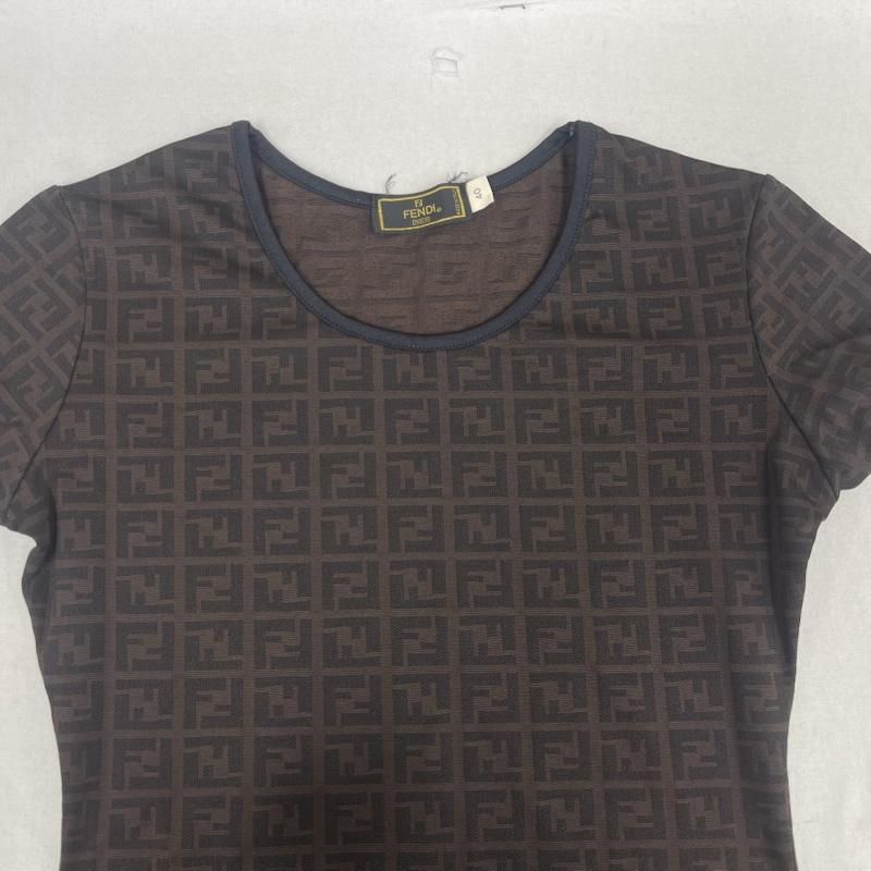 フェンディ FENDI カットソー 半袖 イタリア製 ズッカ柄 FFロゴ 総柄 Tシャツ カットソー 40 茶 / ブラウン / brown レディース USED 古着 中古 50163506