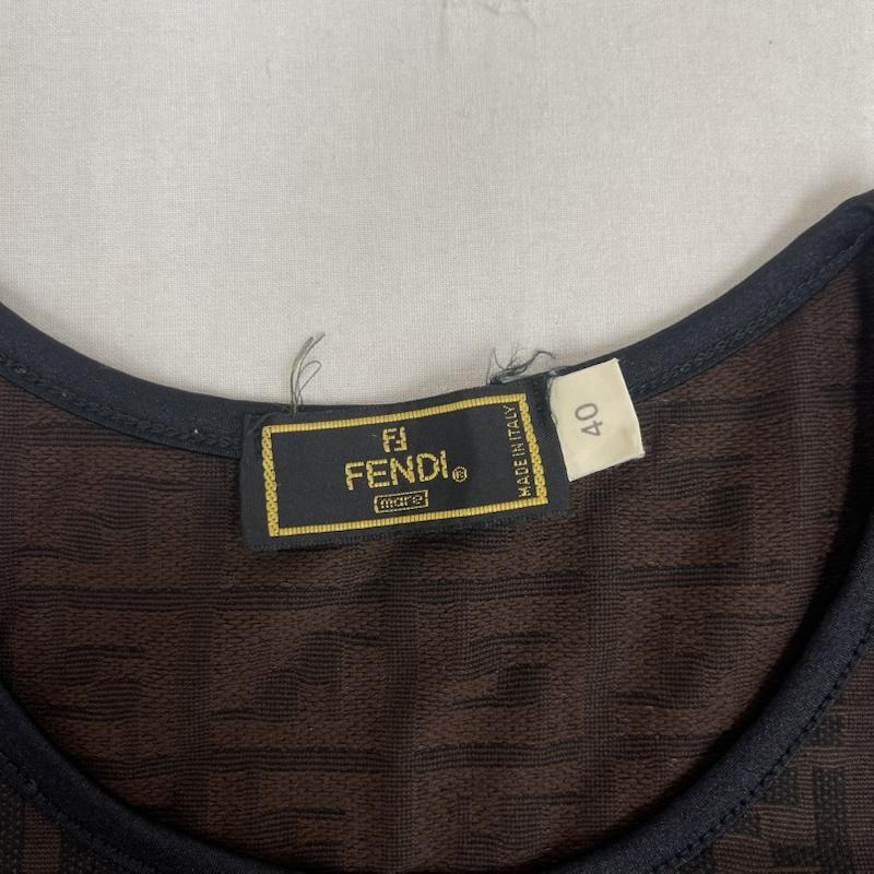 フェンディ FENDI カットソー 半袖 イタリア製 ズッカ柄 FFロゴ 総柄 Tシャツ カットソー 40 茶 / ブラウン / brown レディース USED 古着 中古 50163506