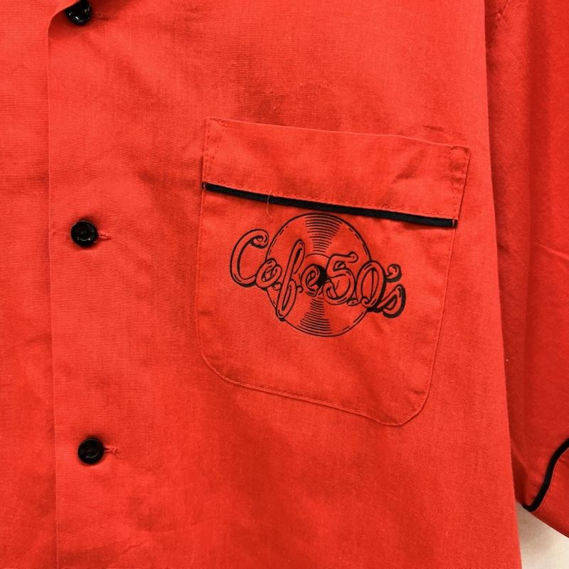 ヒルトン HILTON シャツ、ブラウス 半袖 00s ボーリングシャツ バックプリント cafe 50s L 赤 / レッド / red メンズ USED 古着 中古 50163507