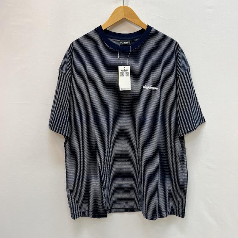 ワイルドシングス WILD THINGS Tシャツ 半袖 フリークスストア別注 マイクロボーダー ロゴ Ｔシャツ L 紺 / ネイビー / navy メンズ USED 古着 中古 50163520
