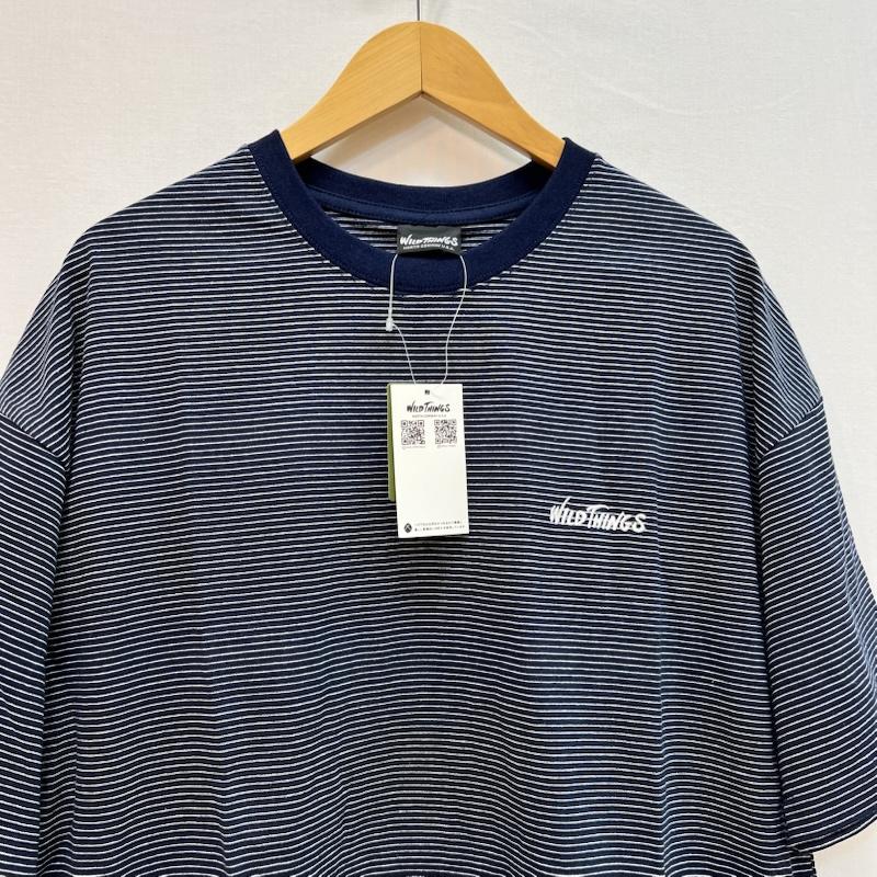 ワイルドシングス WILD THINGS Tシャツ 半袖 フリークスストア別注 マイクロボーダー ロゴ Ｔシャツ L 紺 / ネイビー / navy メンズ USED 古着 中古 50163520