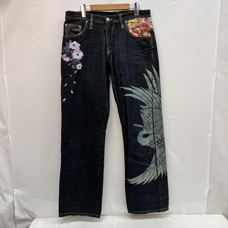 古着 USED パンツ デニム、ジーンズ 具夢 GUMU 鶴 桜 和柄 プリント 刺繍 デニムパンツ XL メンズ USED 古着 中古 50163532