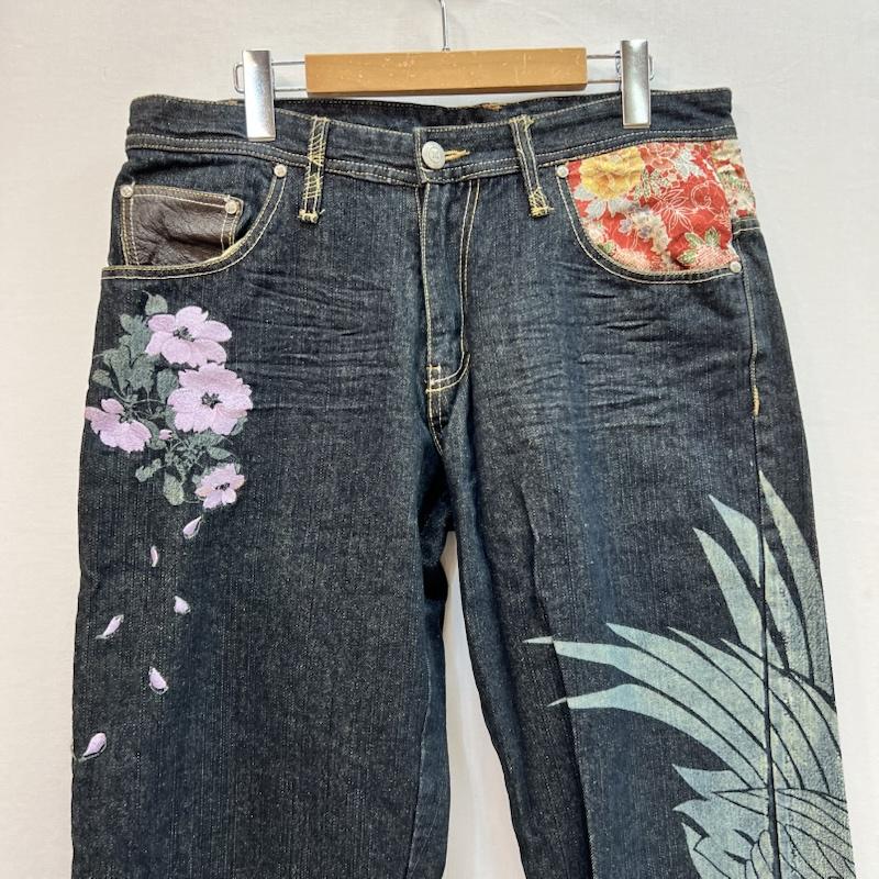 古着 USED パンツ デニム、ジーンズ 具夢 GUMU 鶴 桜 和柄 プリント 刺繍 デニムパンツ XL メンズ USED 古着 中古 50163532