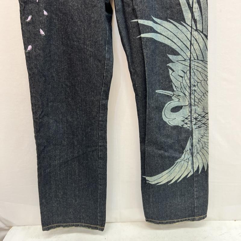 古着 USED パンツ デニム、ジーンズ 具夢 GUMU 鶴 桜 和柄 プリント 刺繍 デニムパンツ XL メンズ USED 古着 中古 50163532