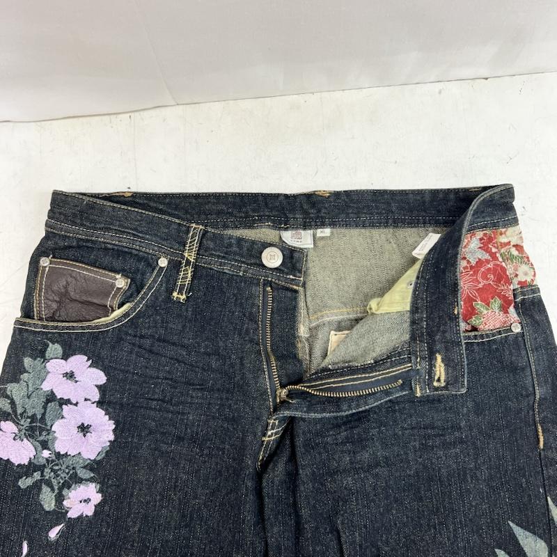 古着 USED パンツ デニム、ジーンズ 具夢 GUMU 鶴 桜 和柄 プリント 刺繍 デニムパンツ XL メンズ USED 古着 中古 50163532
