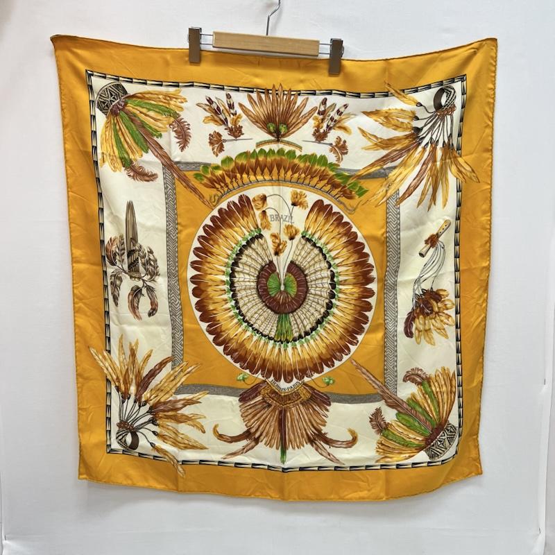 エルメス HERMES ファッション小物 スカーフ、ポケットチーフ カレ90 BRAZIL ブラジル シルク スカーフ フランス製 - 黄 / イエロー / yellow レディース USED 古着 中古 50163543
